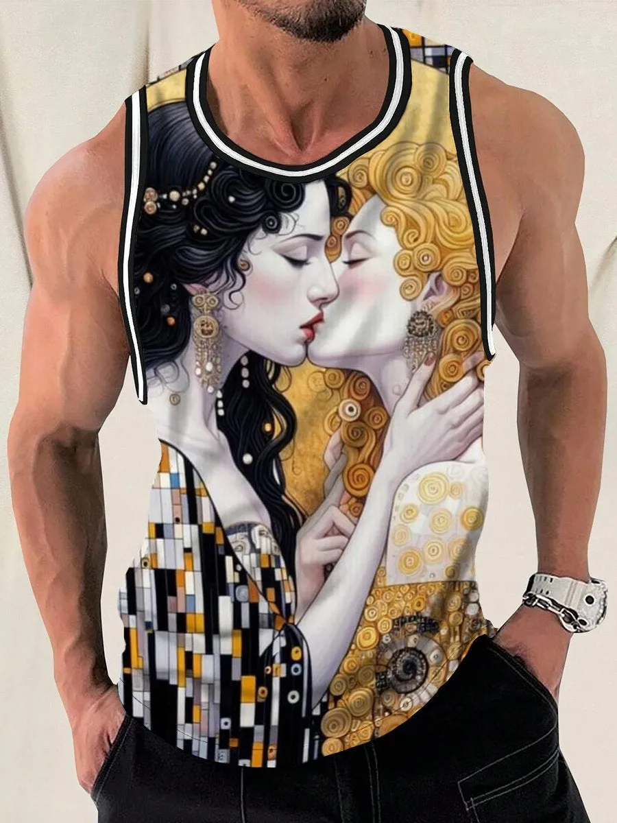 Vintage Beauty Kiss Print Crew Neck Tank Top