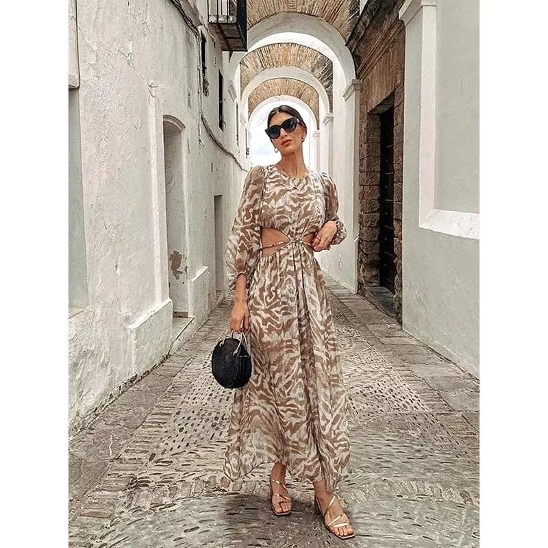 Vintage Long Sleeve Printed Dress