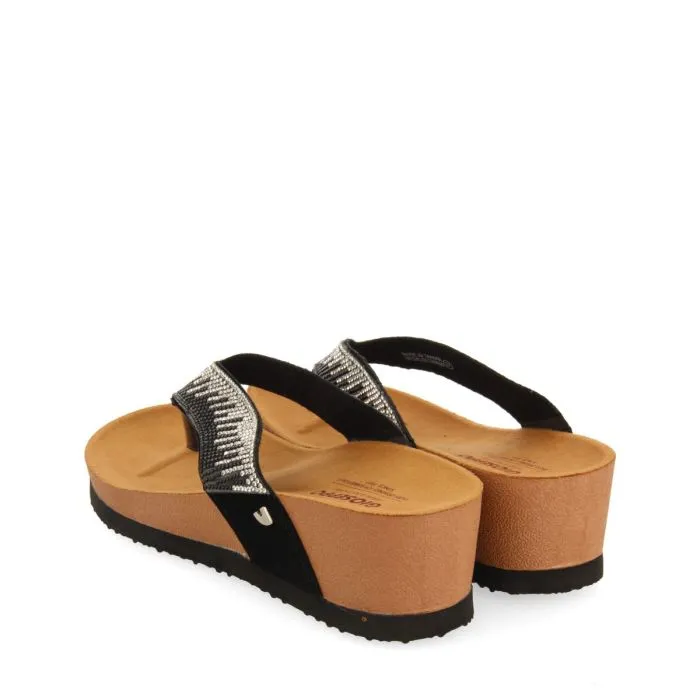 WEDGE SANDALS WITH BLACK STRAP AND RHINESTONES FOR WOMEN ISNELLO