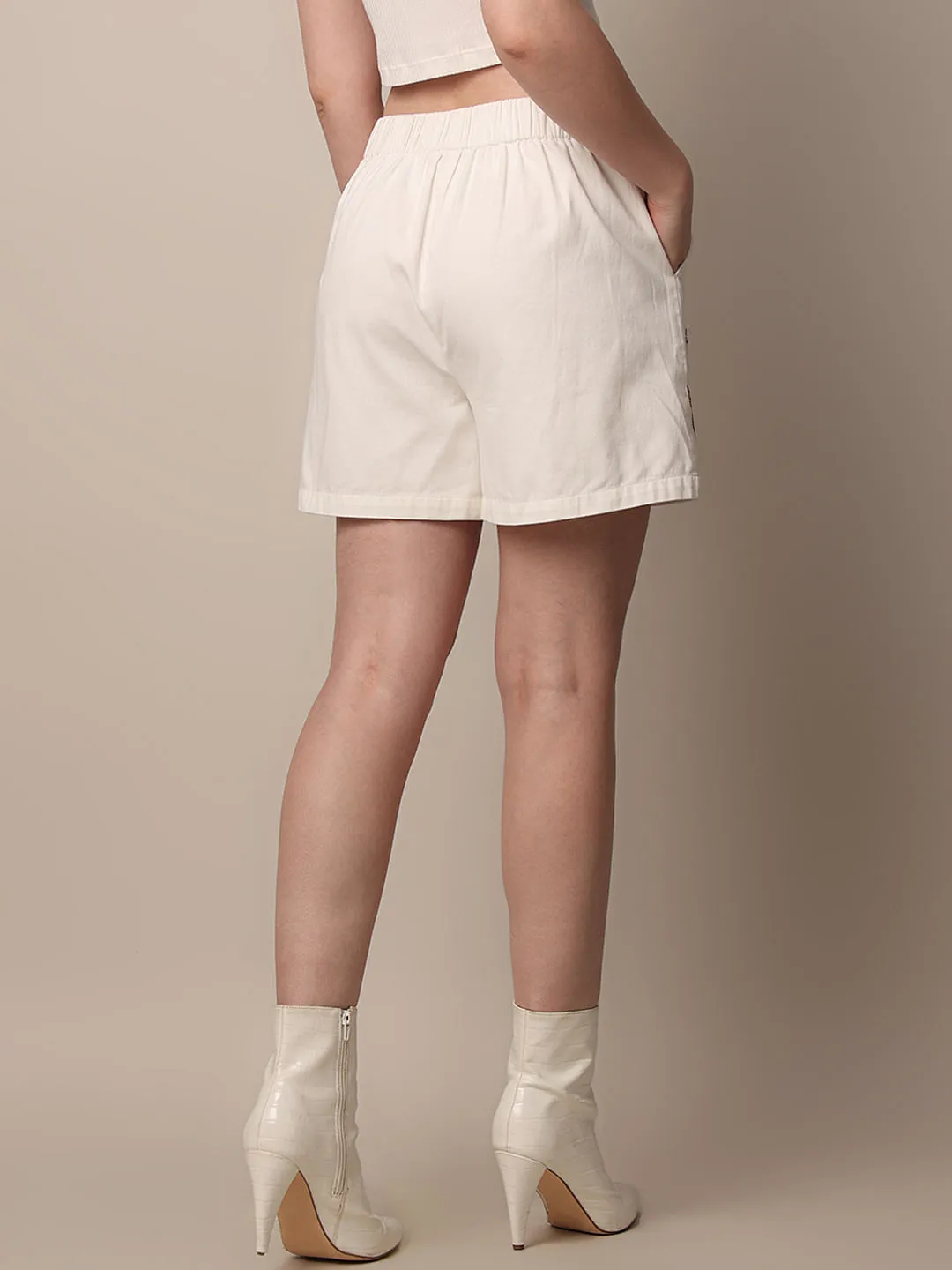 White Embroidered Co-ord Set Shorts