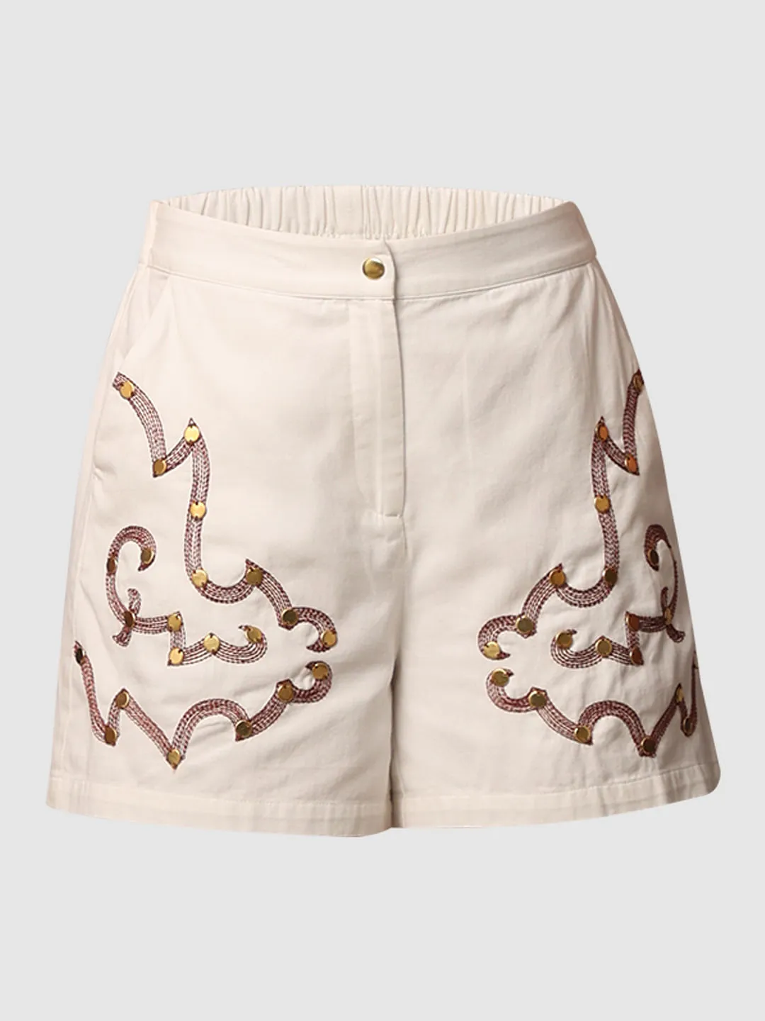 White Embroidered Co-ord Set Shorts