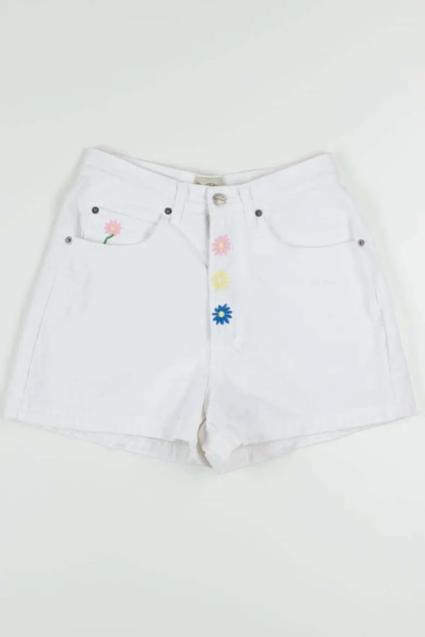 White Floral Embroidered Denim Shorts (sz. 7/8)