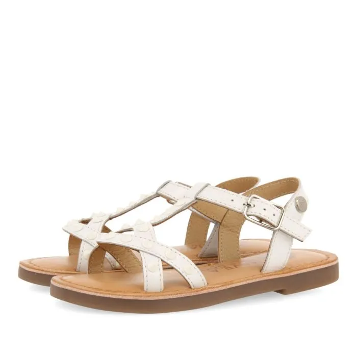 WHITE LEATHER SANDALS WITH STUDS FOR GIRL AND BOYMAWES