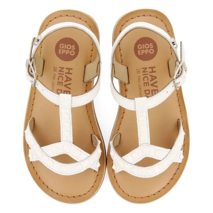 WHITE LEATHER SANDALS WITH STUDS FOR GIRL AND BOYMAWES