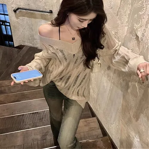 Women's Blouse Long Sleeve Sweaters & Cardigans Hollow Out Streetwear Solid Color