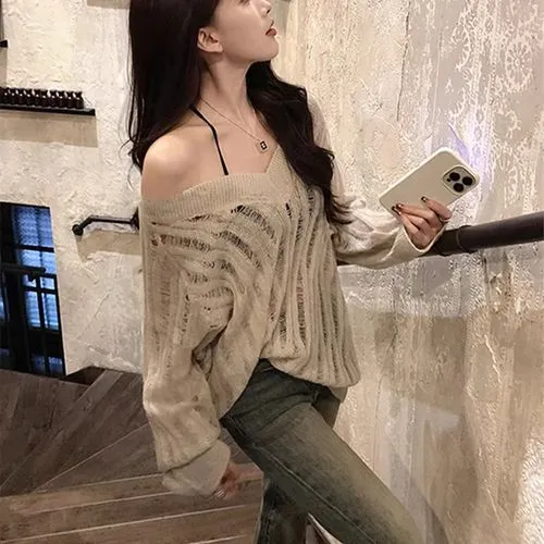 Women's Blouse Long Sleeve Sweaters & Cardigans Hollow Out Streetwear Solid Color