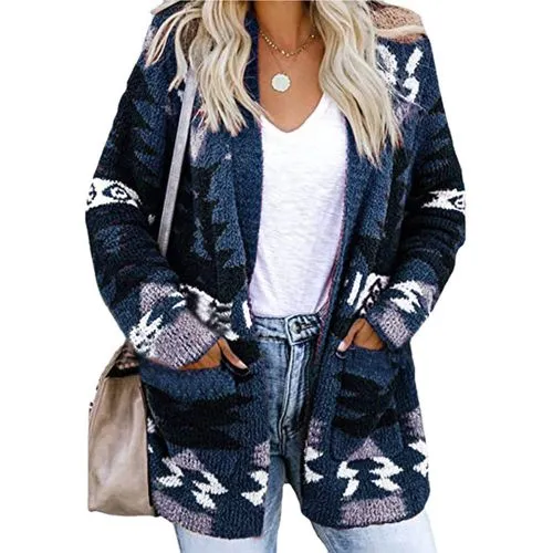 Women's Cardigan Long Sleeve Sweaters & Cardigans Printing Casual Color Block