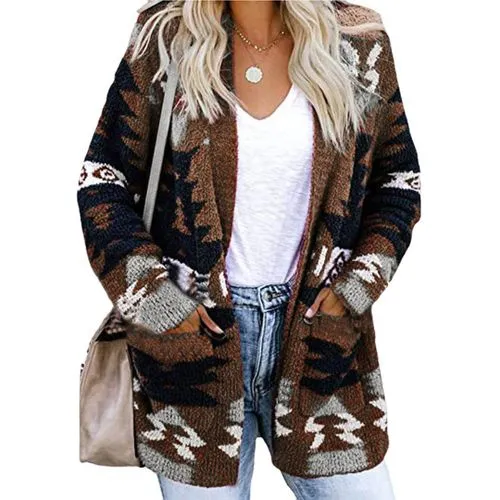 Women's Cardigan Long Sleeve Sweaters & Cardigans Printing Casual Color Block