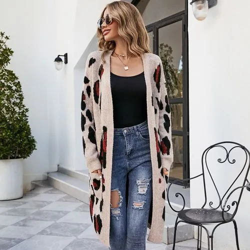 Women's Cardigan Sweater Long Sleeve Sweaters & Cardigans Streetwear Leopard