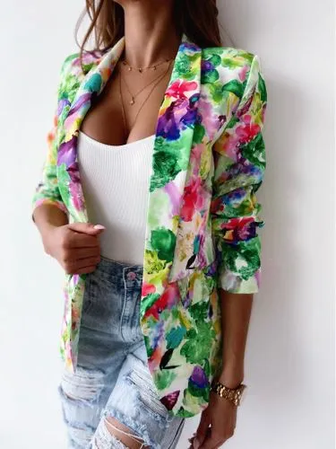 Women's Casual Printing Patchwork Single Breasted Blazer