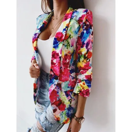 Women's Casual Printing Patchwork Single Breasted Blazer