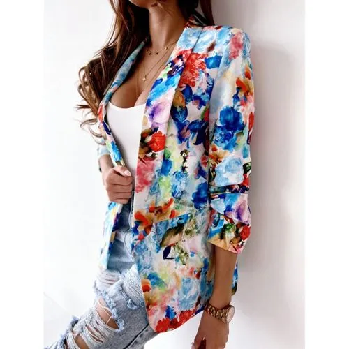 Women's Casual Printing Patchwork Single Breasted Blazer