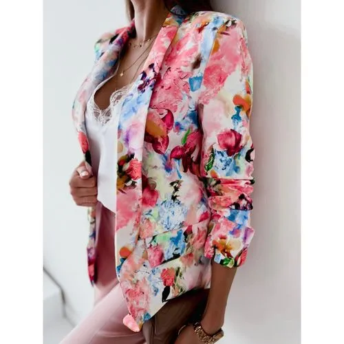 Women's Casual Printing Patchwork Single Breasted Blazer