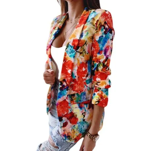 Women's Casual Printing Patchwork Single Breasted Blazer