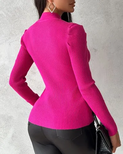 Women's Sweater 3/4 Length Sleeve Sweaters & Cardigans Elegant Heart Shape Solid Color