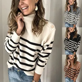 Women's Sweater Long Sleeve Sweaters & Cardigans Braid Fashion Stripe