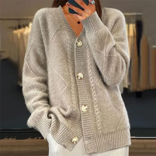 Women's Sweater Long Sleeve Sweaters & Cardigans Jacquard Rib-Knit Casual Elegant Solid Color