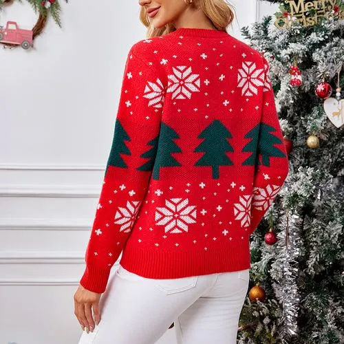 Women's Sweater Long Sleeve Sweaters & Cardigans Jacquard Streetwear Christmas Tree Snowflake