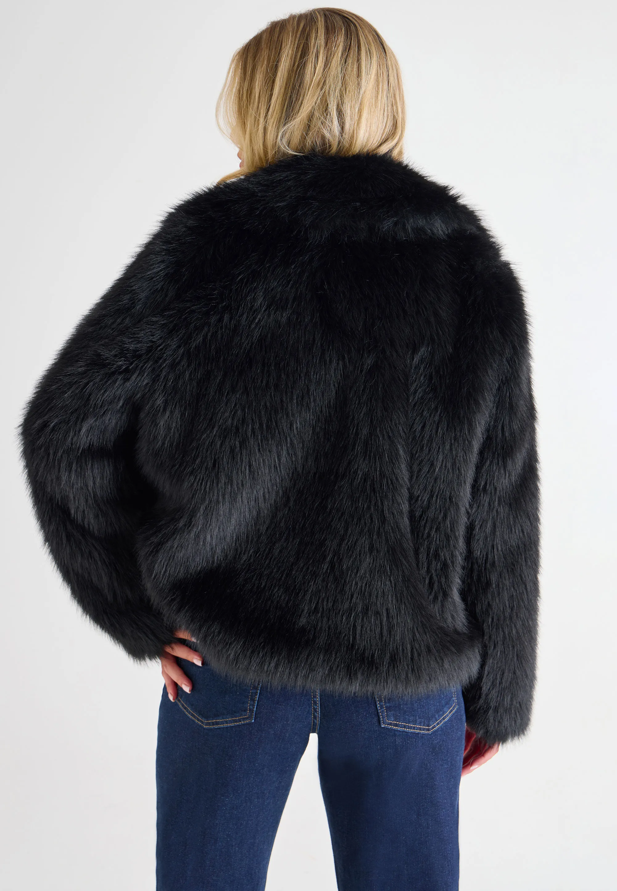 Womens Black Short Fluffy Coat