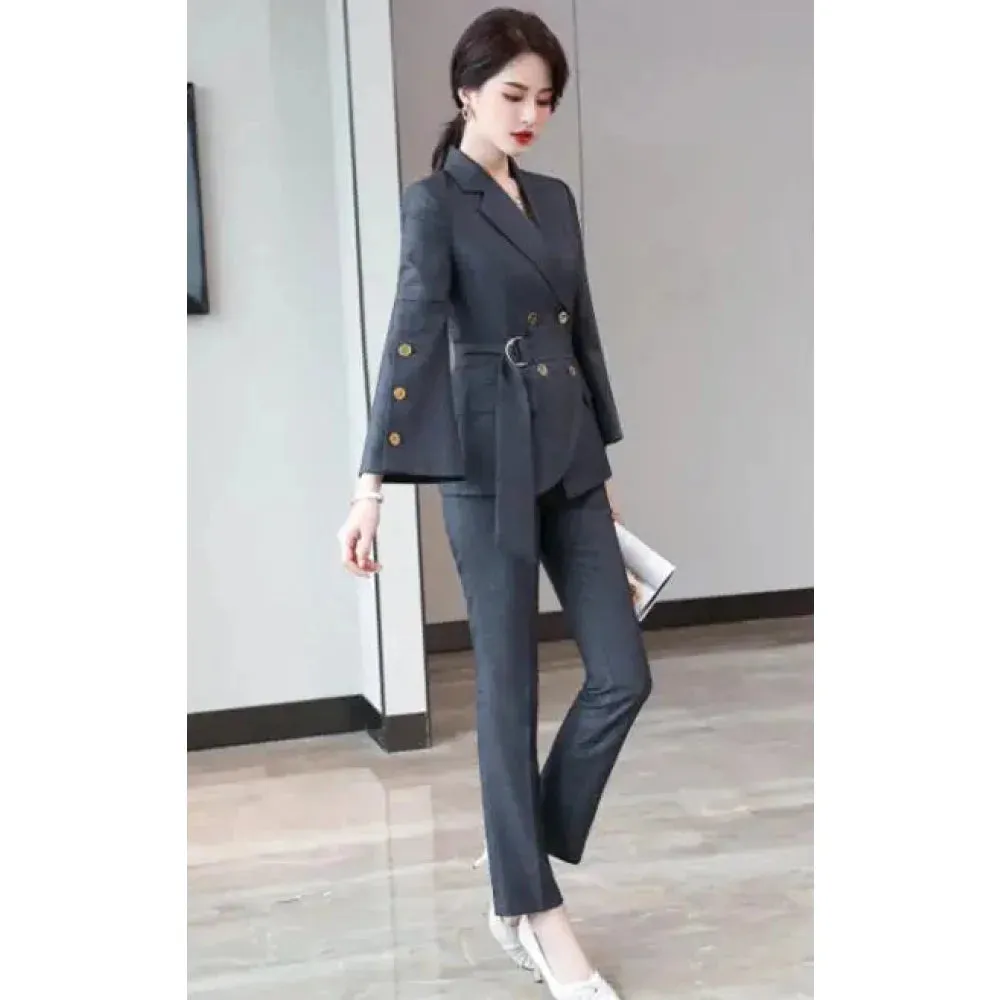 Women's Business Formal Flare Sleeve Blazer Pencil Pants Two Piece Sets