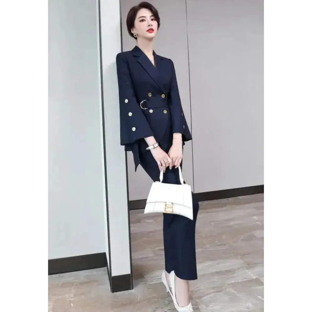 Women's Business Formal Flare Sleeve Blazer Pencil Pants Two Piece Sets