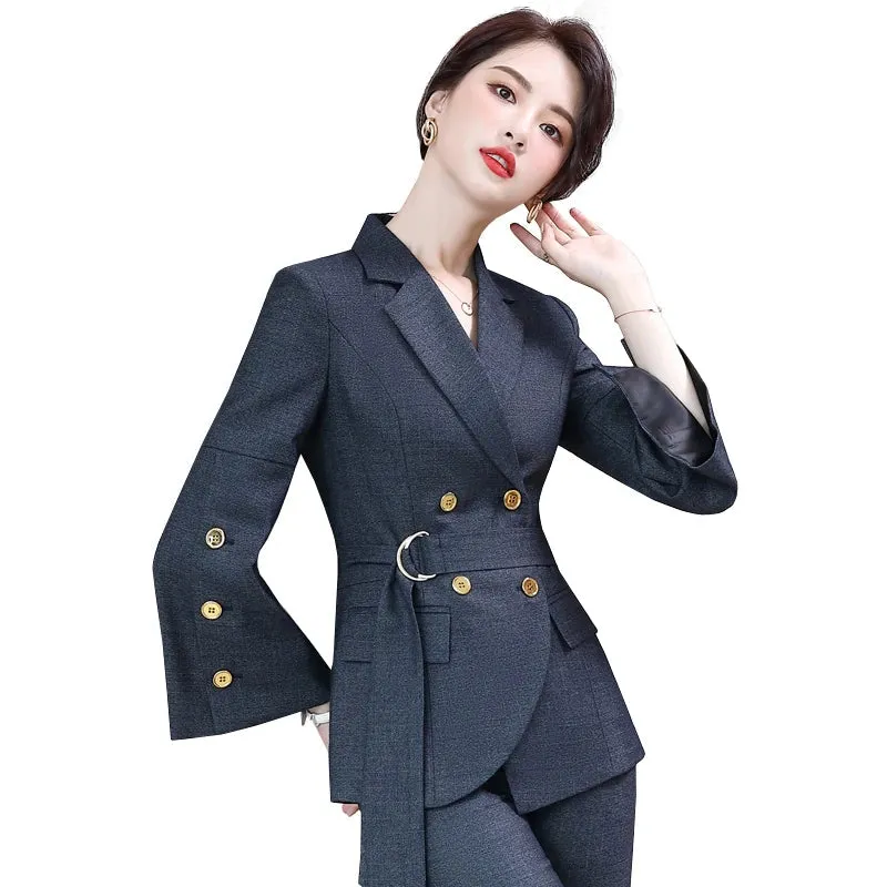 Women's Business Formal Flare Sleeve Blazer Pencil Pants Two Piece Sets