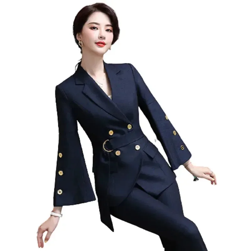 Women's Business Formal Flare Sleeve Blazer Pencil Pants Two Piece Sets