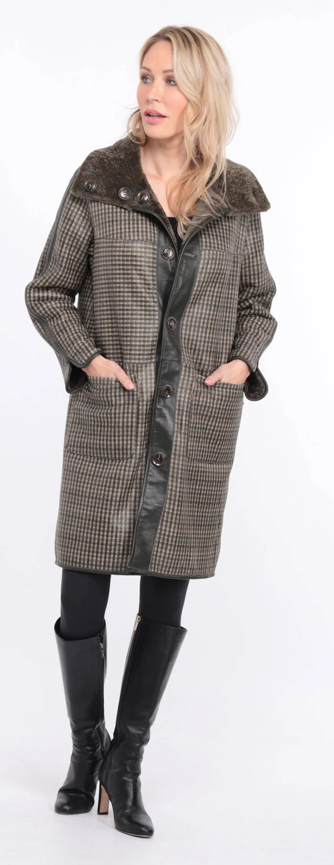 Women's reversible khaki gaby sheepskin coat