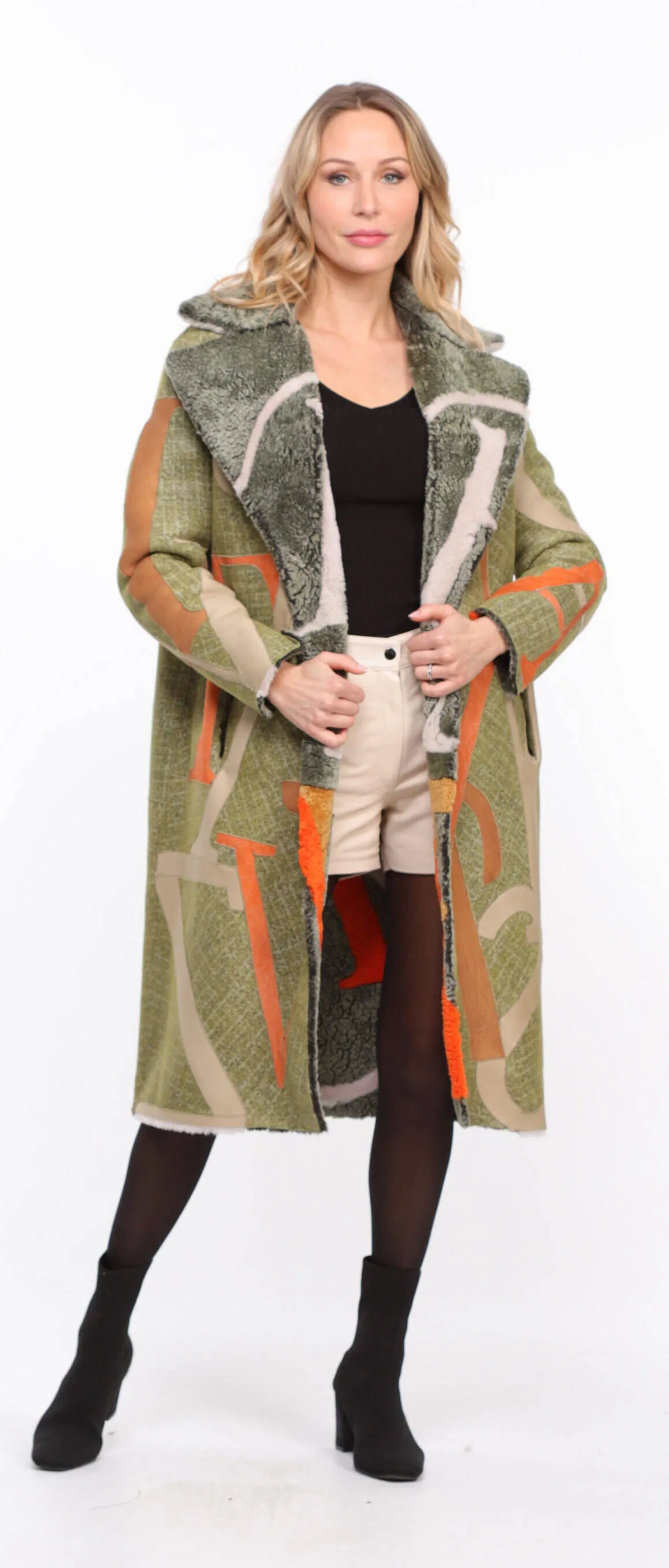 Women's reversible khaki \starle\ shearling coat